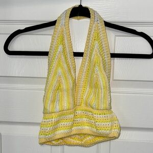 Crochet Halter Crop Top in Yellow/White